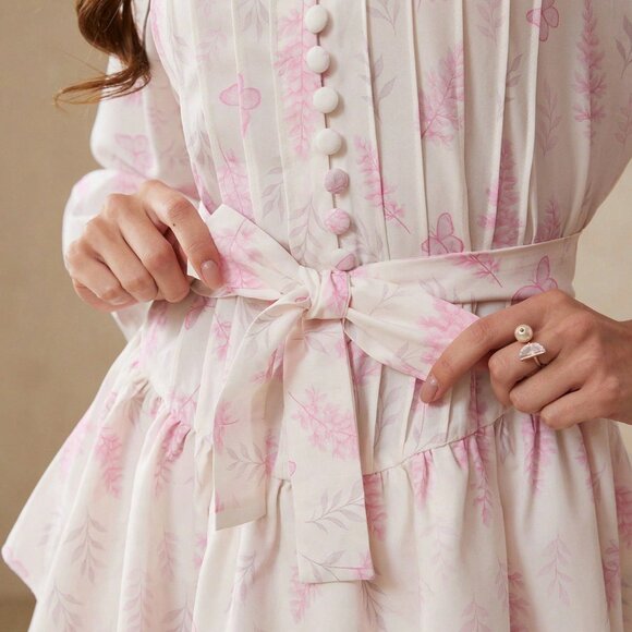 Pink Boho Women's Elegant Floral Dress with Round Neck - Picture 2 of 7